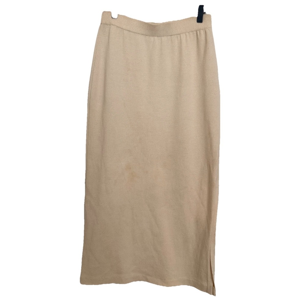 St John Basics Wool Knit Maxi Long Skirt Side Slot Ivory Sz 8 READ